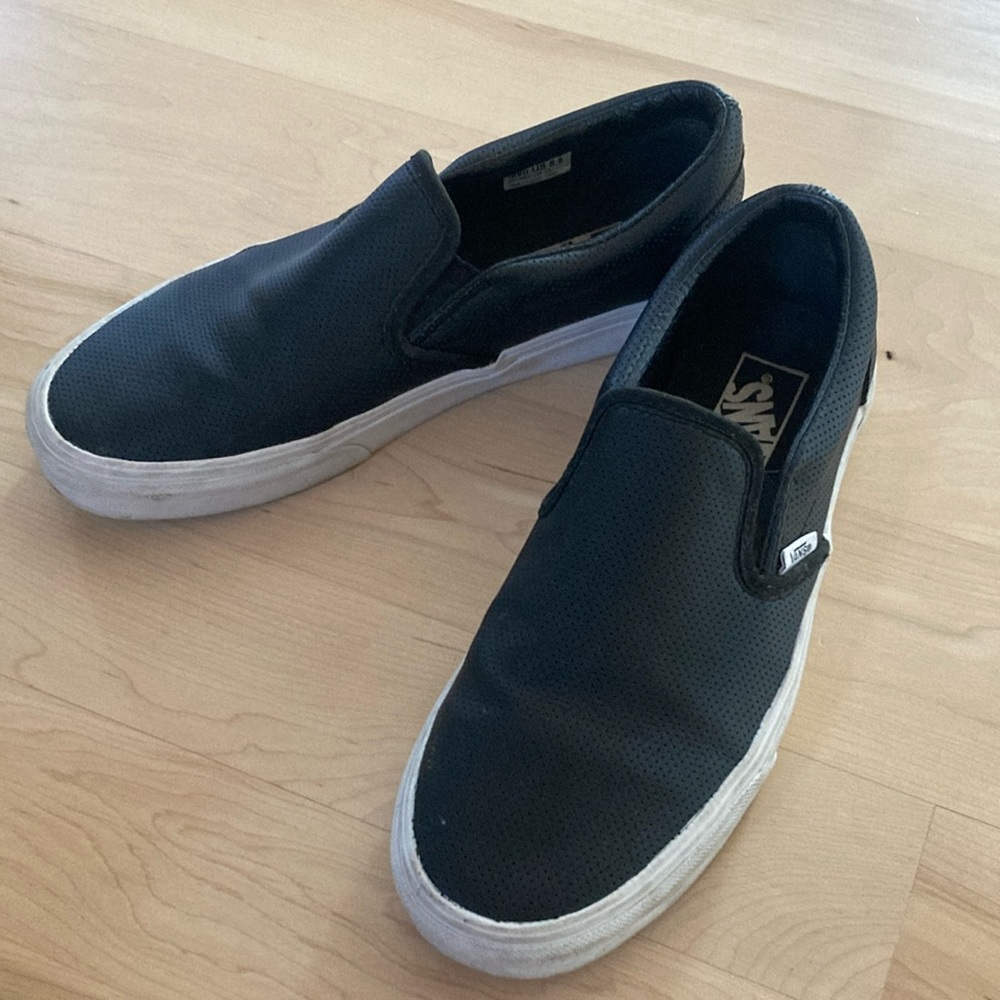 Unisex Vans Size 8.5 Men and 10 Women Black Perforated ‘Asher’ Slip On Sneakers